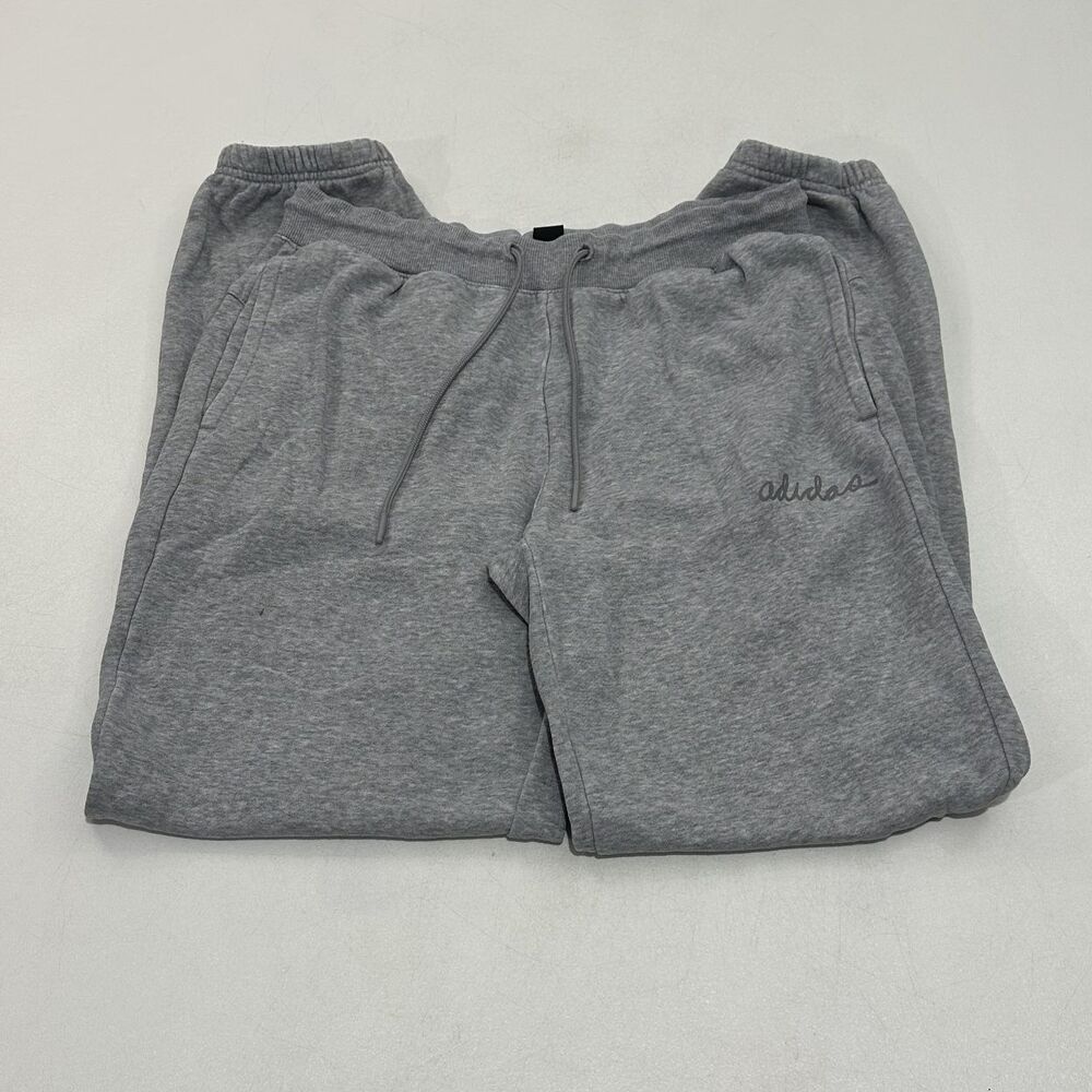 Adidas Men's Jogger Sweatpants Grey Fleece-Lined Drawstring Waist, Size Small
